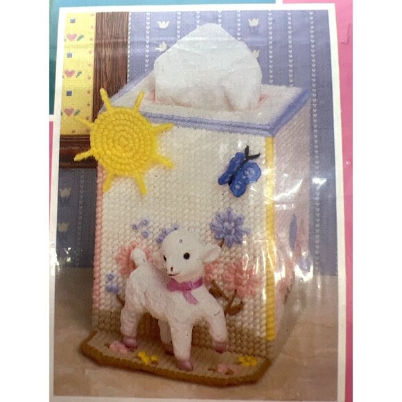 Mary Maxim Plastic Needlepoint Kit Lamb Organizer & Tissue Cover - Picture 2 of 6